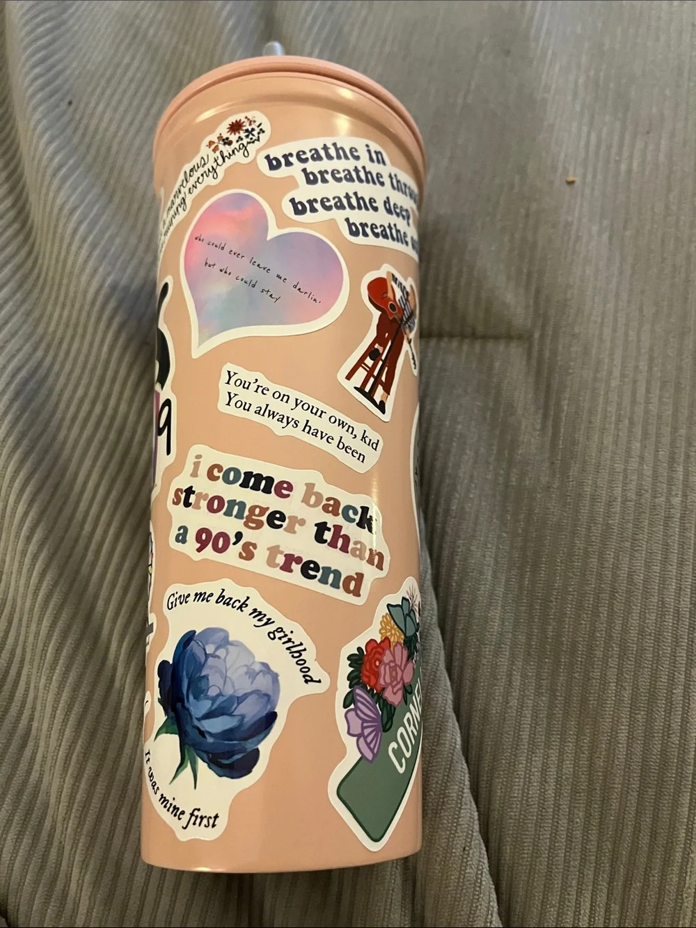 Homemade Taylor Swift Peach Pink 1989 Sticker Tumbler